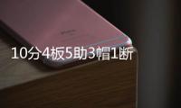 10分4板5助3帽1断	
，杨瀚森NBA首秀填满数据栏